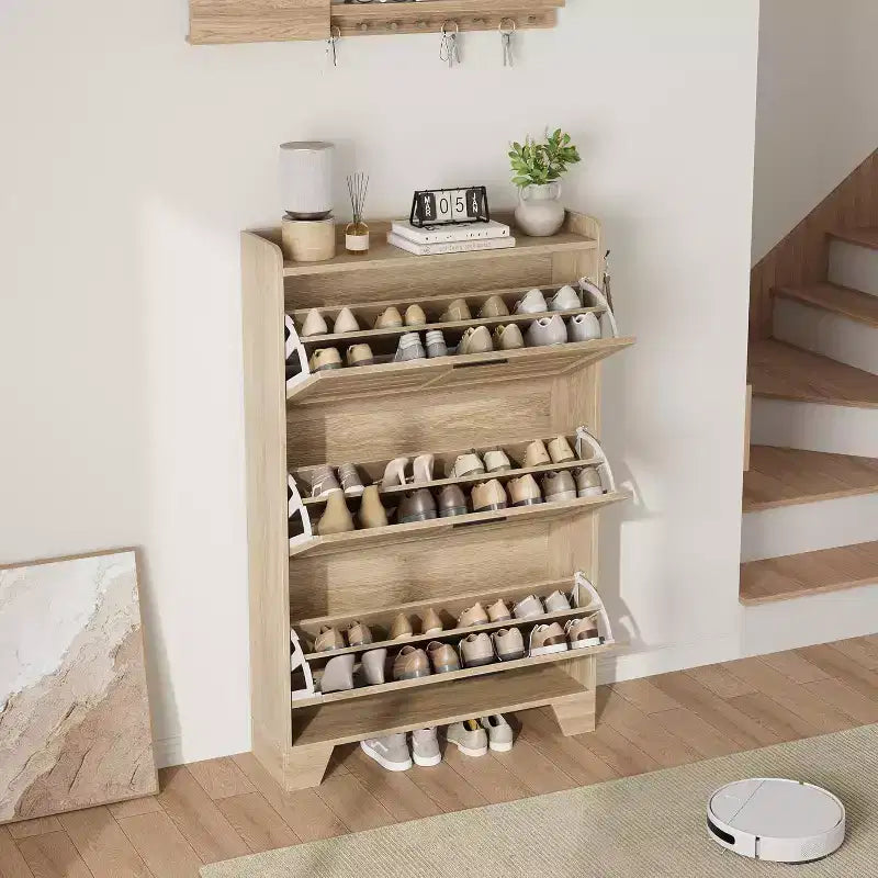 Meuble à Chaussures avec Tiroirs Basculants, Meuble de Rangement pour Chaussures sur Pied