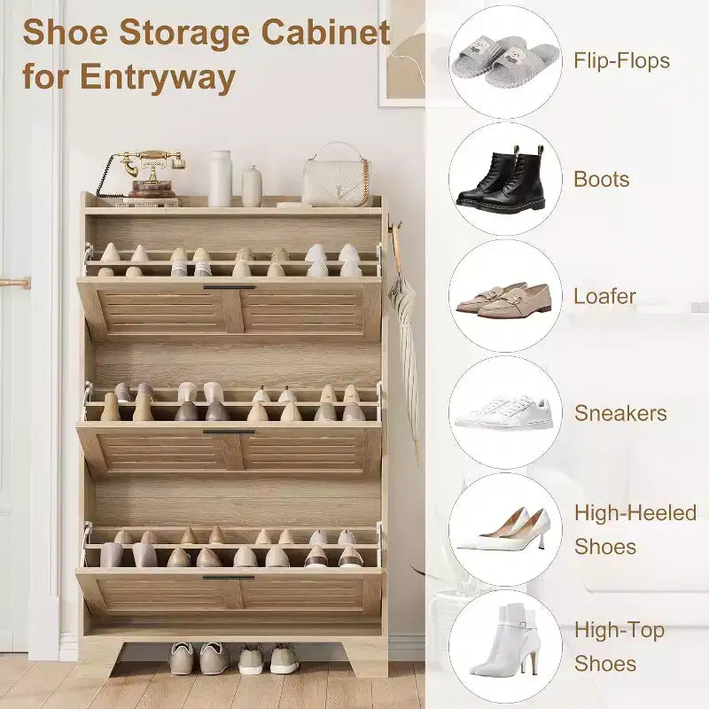 Meuble à Chaussures avec Tiroirs Basculants, Meuble de Rangement pour Chaussures sur Pied