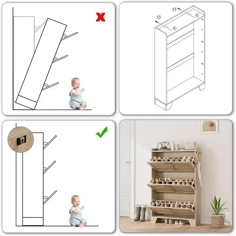 Meuble à Chaussures avec Tiroirs Basculants, Meuble de Rangement pour Chaussures sur Pied