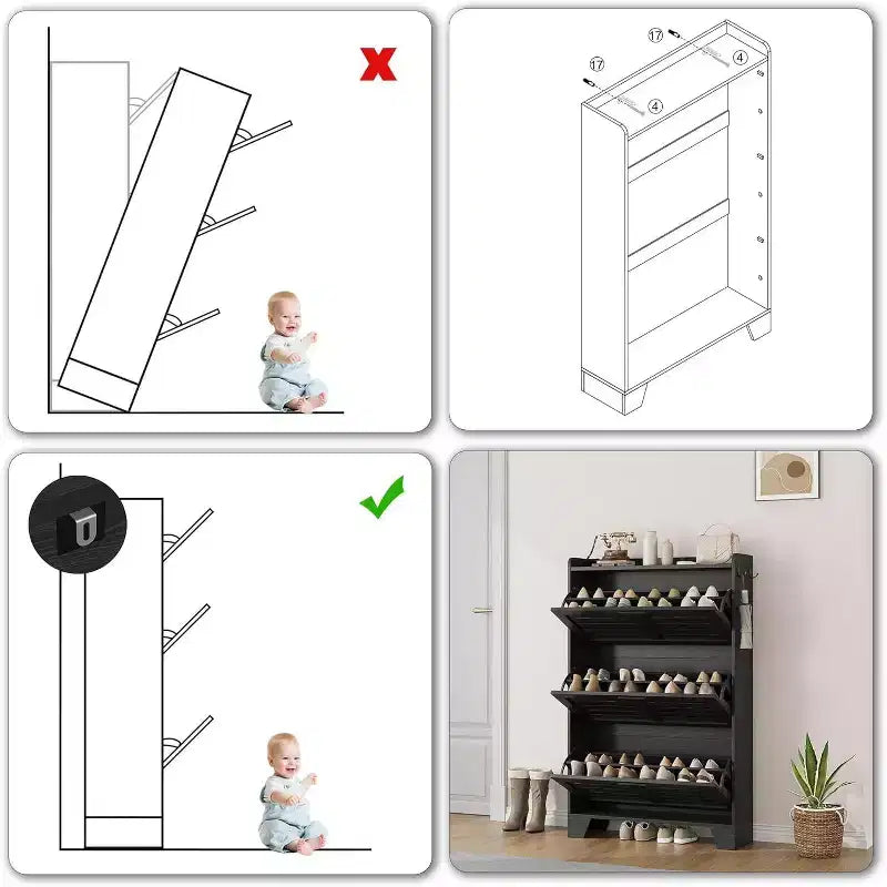 Meuble à Chaussures avec Tiroirs Basculants, Meuble de Rangement pour Chaussures sur Pied