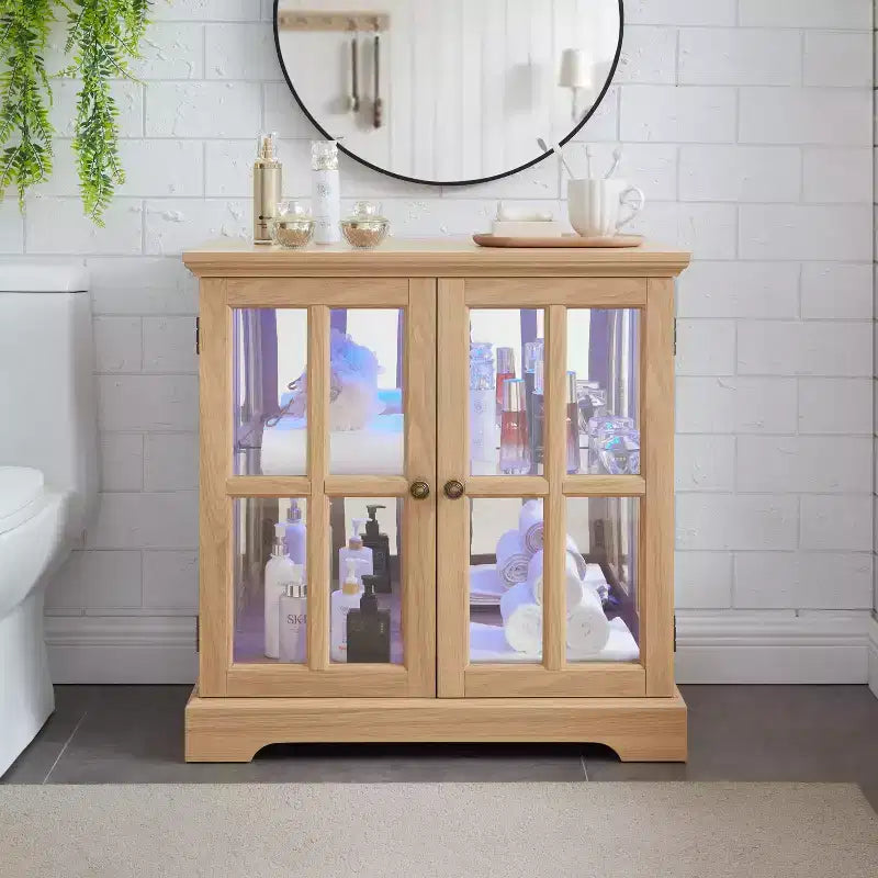 Meuble d'angle vitrine avec éclairage et portes en verre
