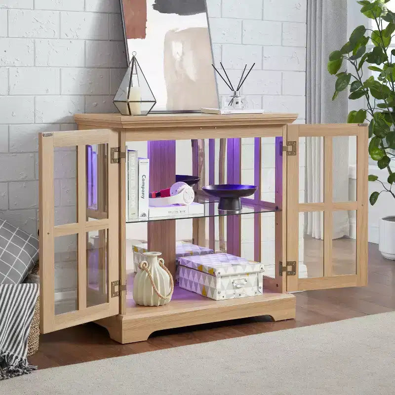 Meuble d'angle vitrine avec éclairage et portes en verre