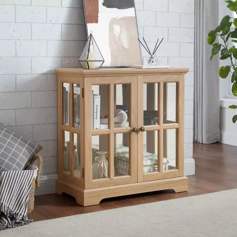 Meuble d'angle vitrine avec éclairage et portes en verre