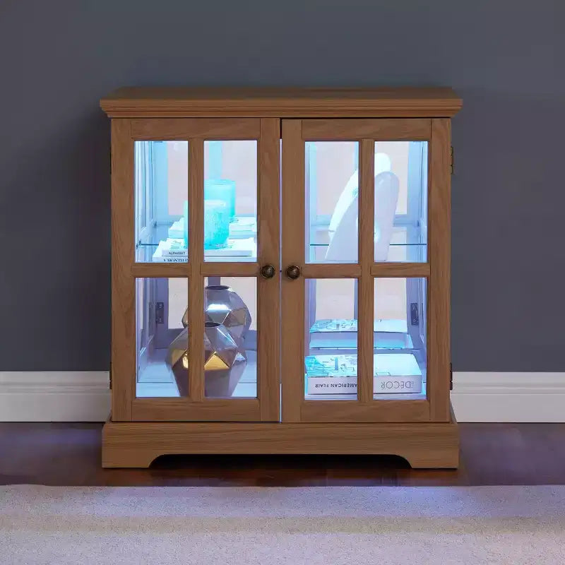Meuble d'angle vitrine avec éclairage et portes en verre
