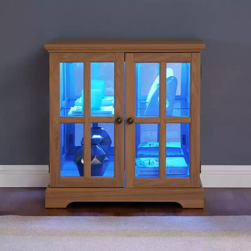 Meuble d'angle vitrine avec éclairage et portes en verre