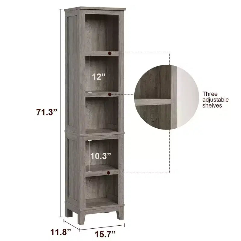 Étagère étroite à 5 niveaux, Bibliothèque en bois avec étagères ouvertes