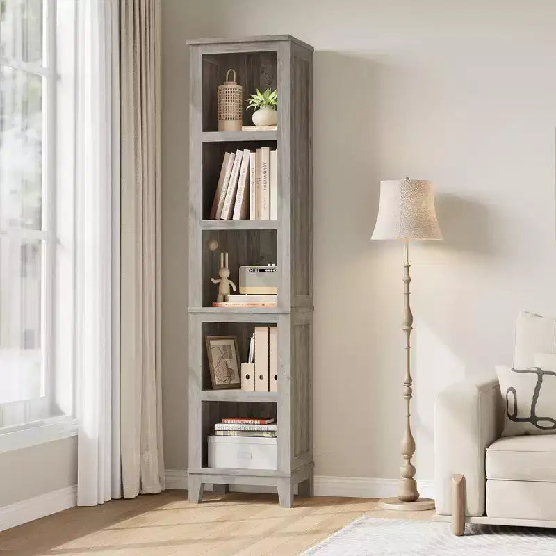 Étagère étroite à 5 niveaux, Bibliothèque en bois avec étagères ouvertes