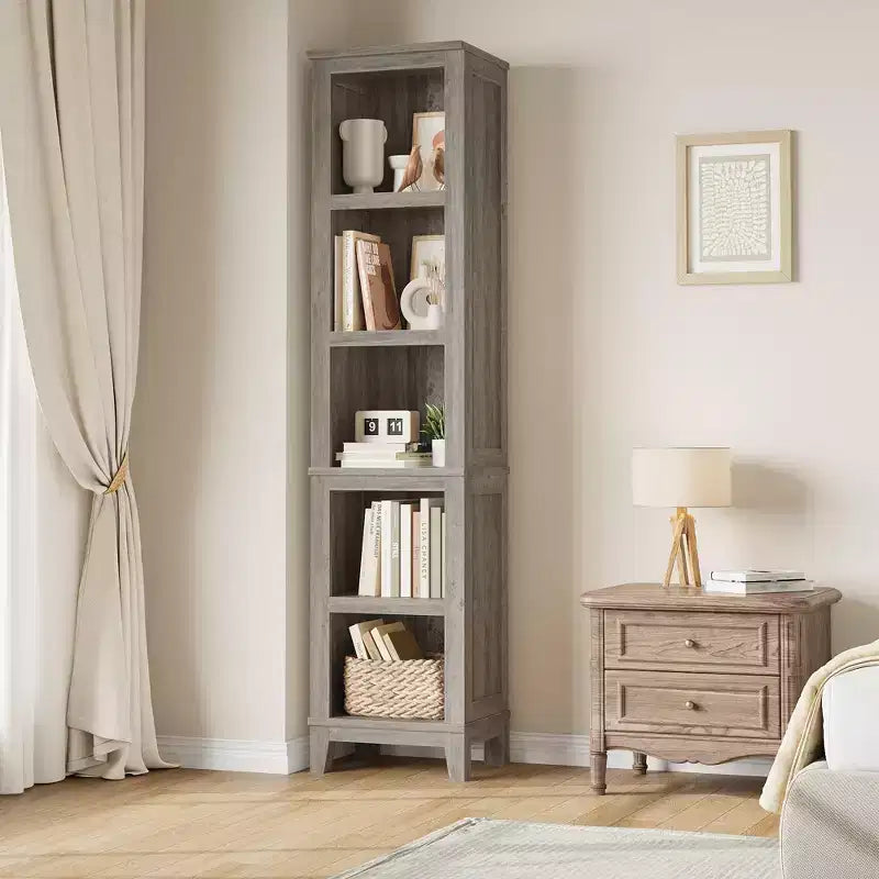 Étagère étroite à 5 niveaux, Bibliothèque en bois avec étagères ouvertes