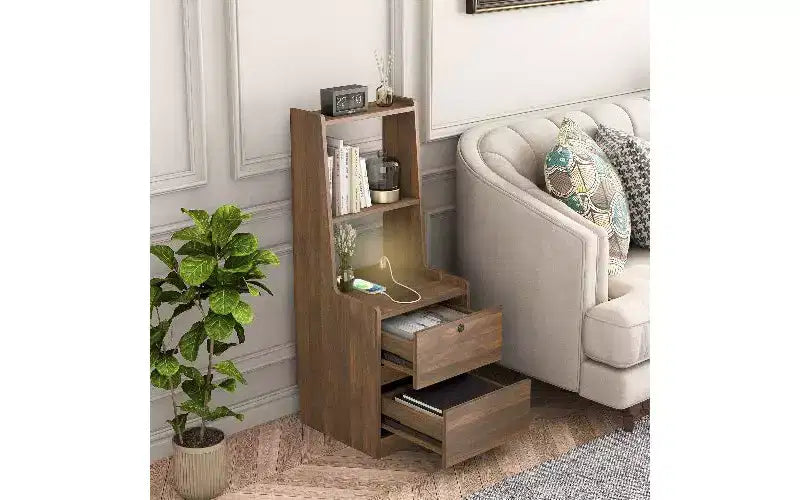 Table de chevet haute avec veilleuse et station de recharge