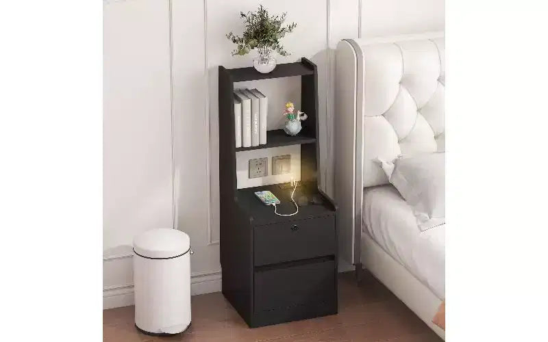 Table de chevet haute avec veilleuse et station de recharge