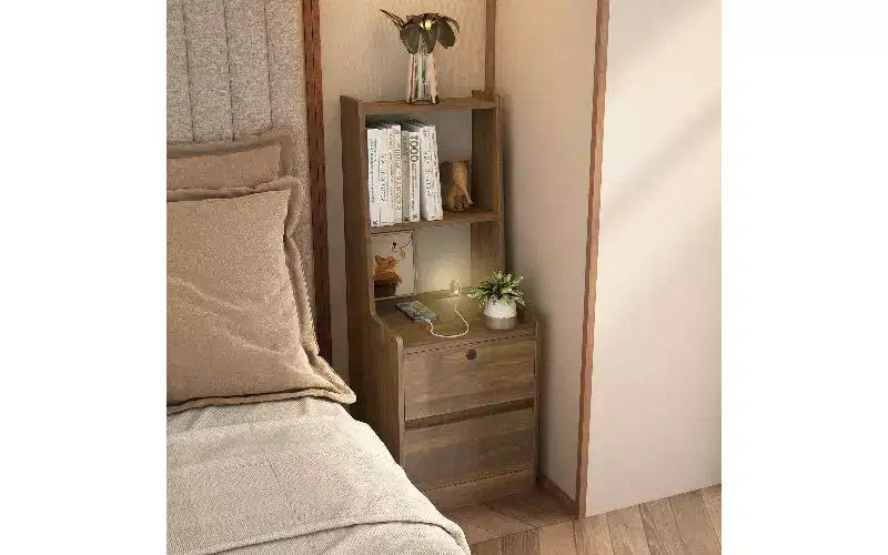 Table de chevet haute avec veilleuse et station de recharge