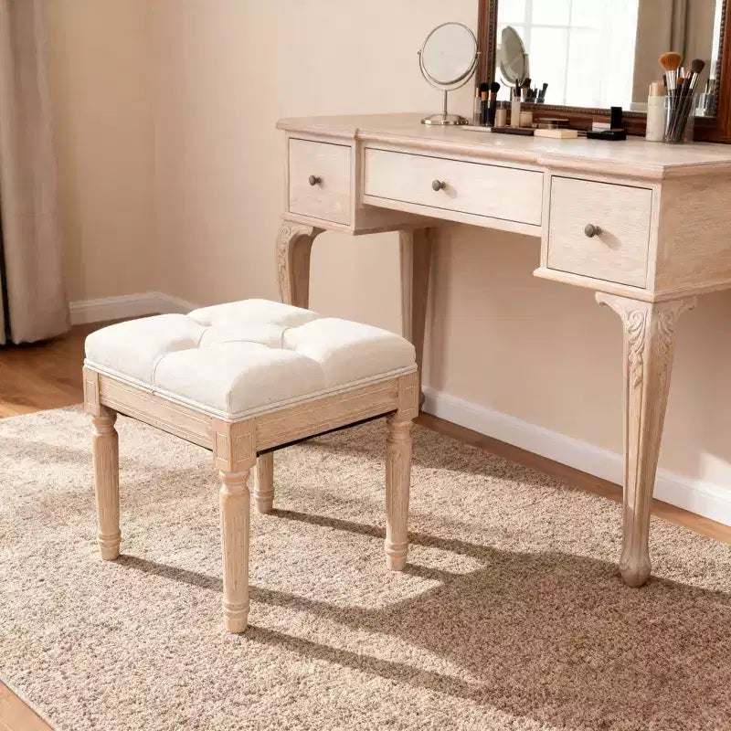 Petit banc rembourré, pouf rustique carré tapissé, tabouret de coiffeuse