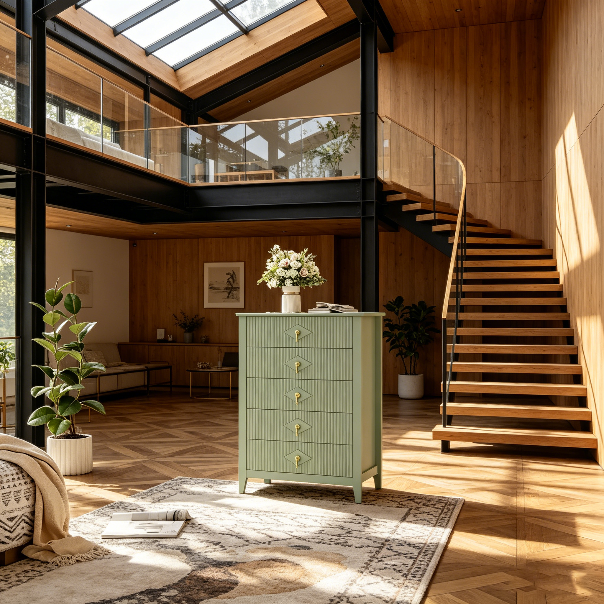 Commode cannelée, Organiseur moderne avec tiroirs profonds