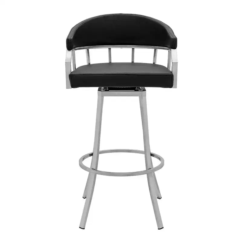 Tabouret de bar hauteur comptoir en similicuir noir et acier inoxydable brossé