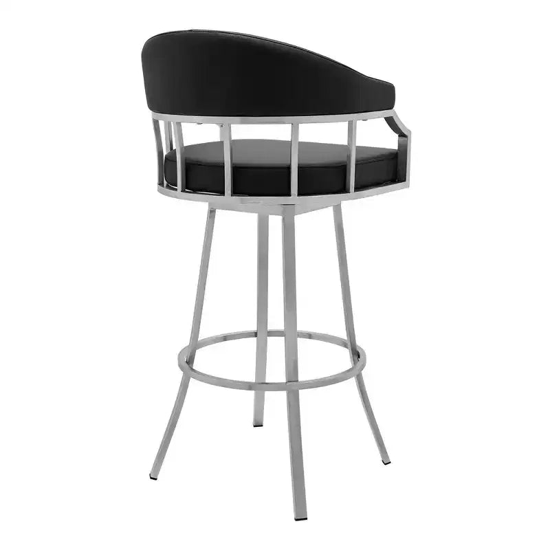 Tabouret de bar hauteur comptoir en similicuir noir et acier inoxydable brossé