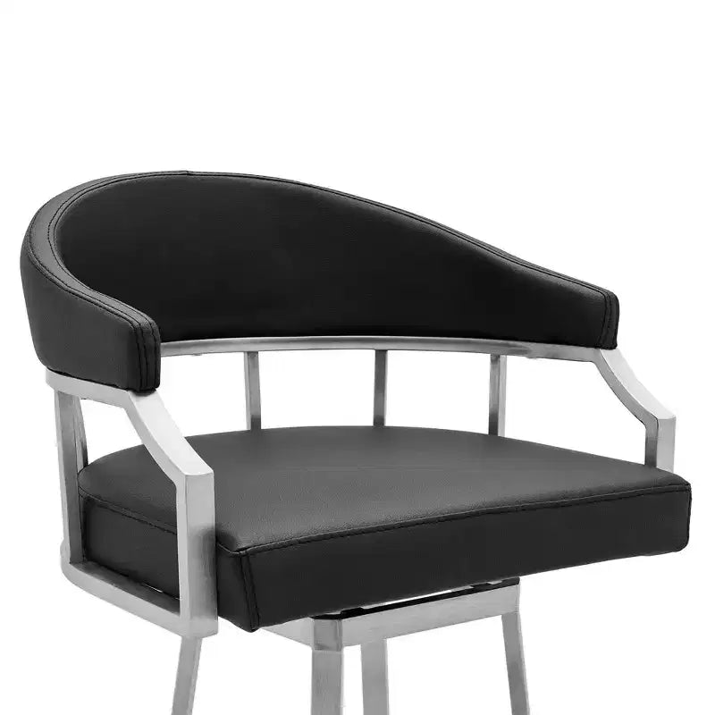 Tabouret de bar hauteur comptoir en similicuir noir et acier inoxydable brossé