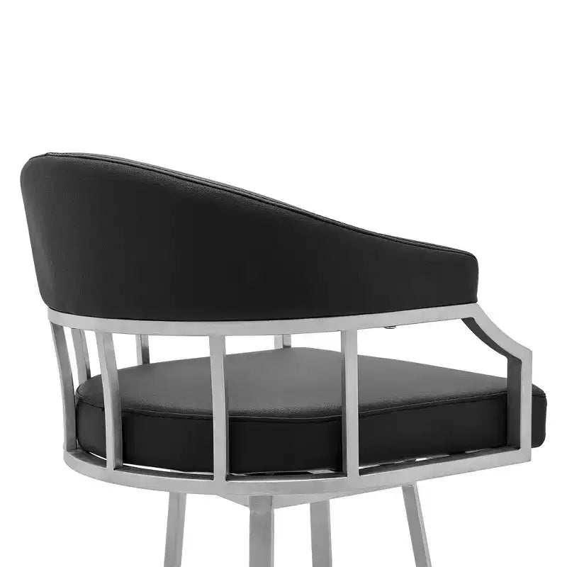 Tabouret de bar hauteur comptoir en similicuir noir et acier inoxydable brossé