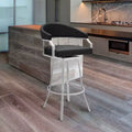Tabouret de bar hauteur comptoir en similicuir noir et acier inoxydable brossé