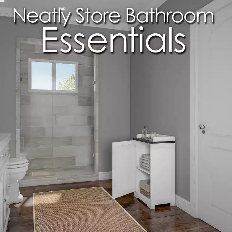 Meuble de rangement de salle de bain autoportant avec porte persienne et plateau galerie