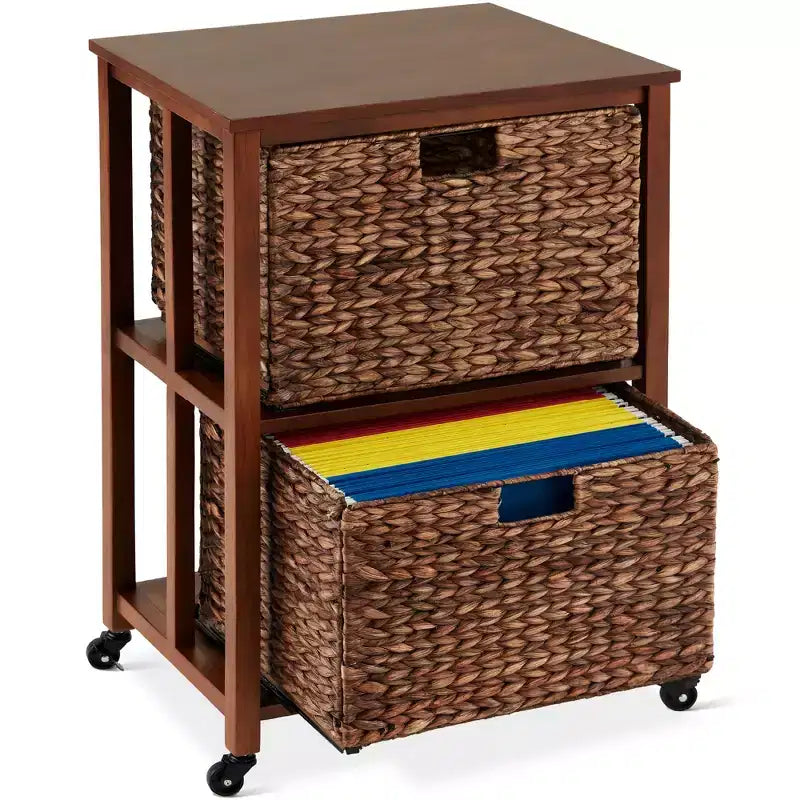 Meuble de classement vertical à roulettes Cadre en bois d'hévéa, roulettes verrouillables